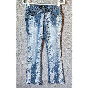 Sebo Paris Women's Low Rise Bootcut Jeans Bleach Dyed Floral Design Size 3/4